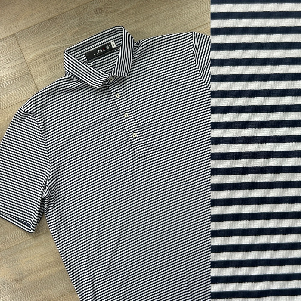 Ralph Lauren RLX Men's XL Navy Striped Performance Polo Cosmopolitan Las Vegas